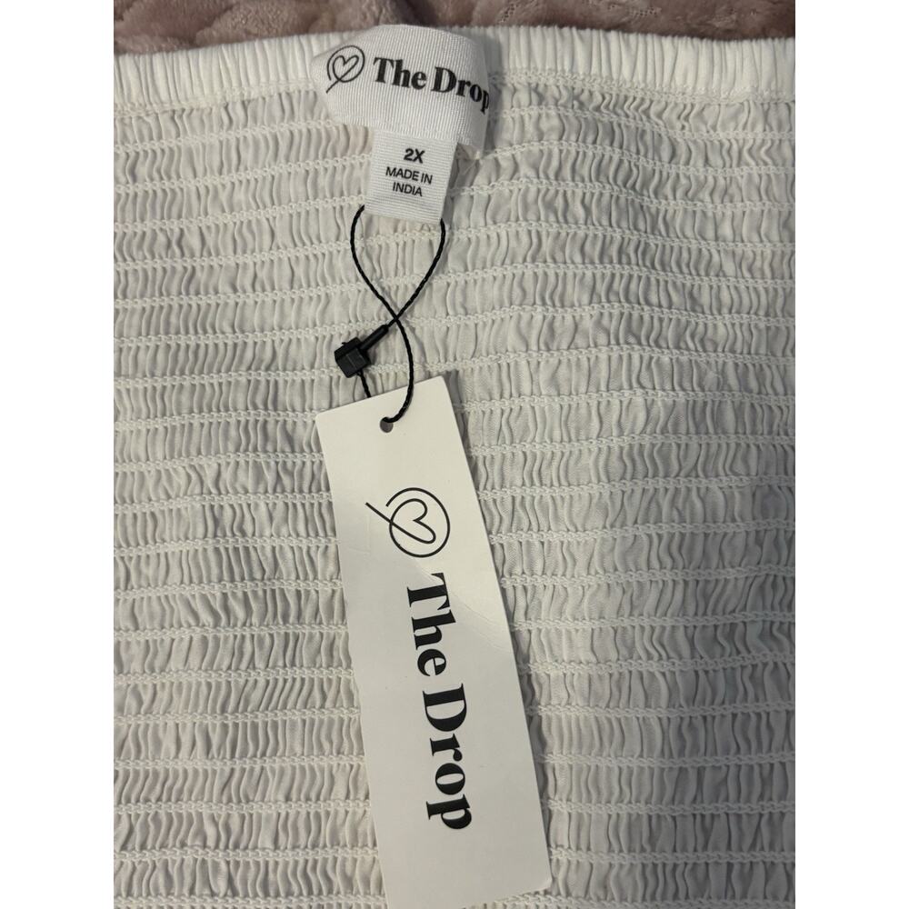 THE DROP Annie Sweetheart Puff Sleeve Smocked Back Top White 2XL Plus Size NWT - Picture 6 of 8